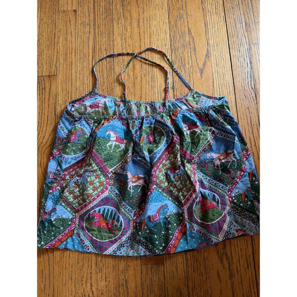 Printfresh Tank Top Womens XL Blue Green Horse Print Organic Cotton Cami Boho - Picture 5 of 5